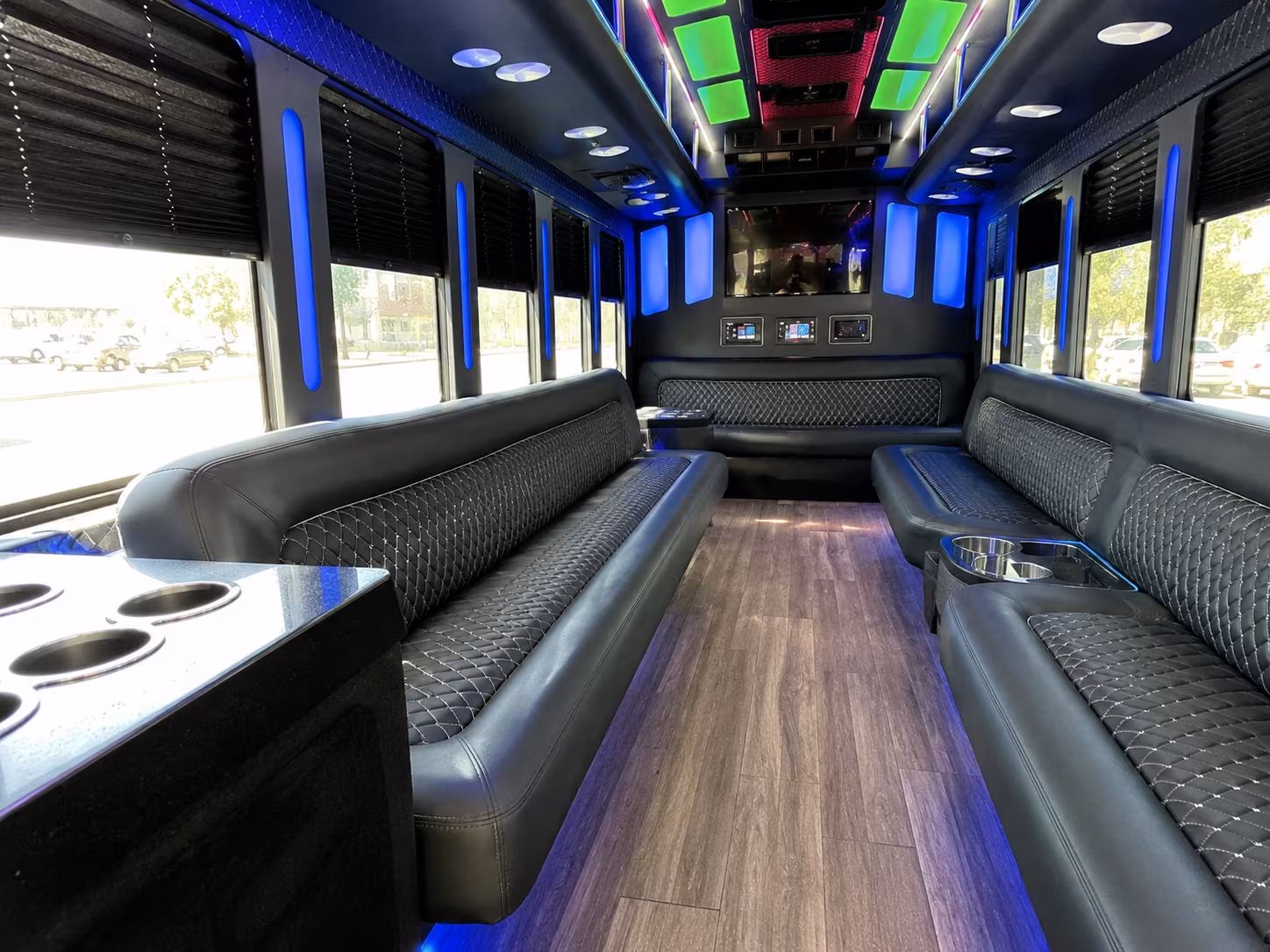 commerce city 15 passenger party bus inside