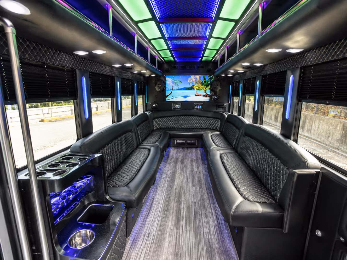 commerce city 18 passenger party bus inside
