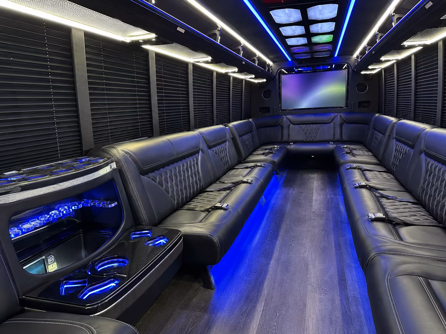 commerce city 20 passenger party bus inside