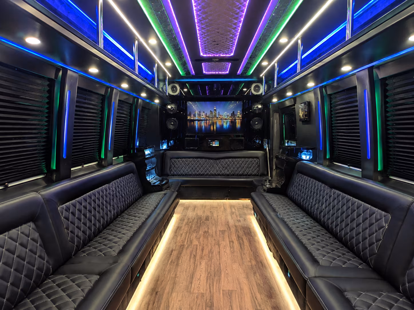 commerce city 25 passenger party bus interior