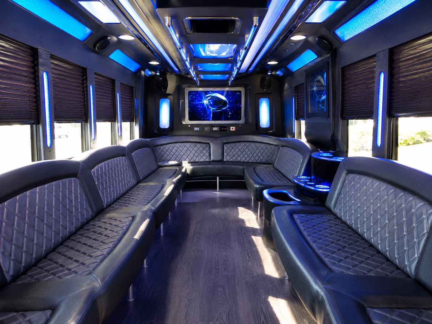 commerce city 28 passenger party bus inside