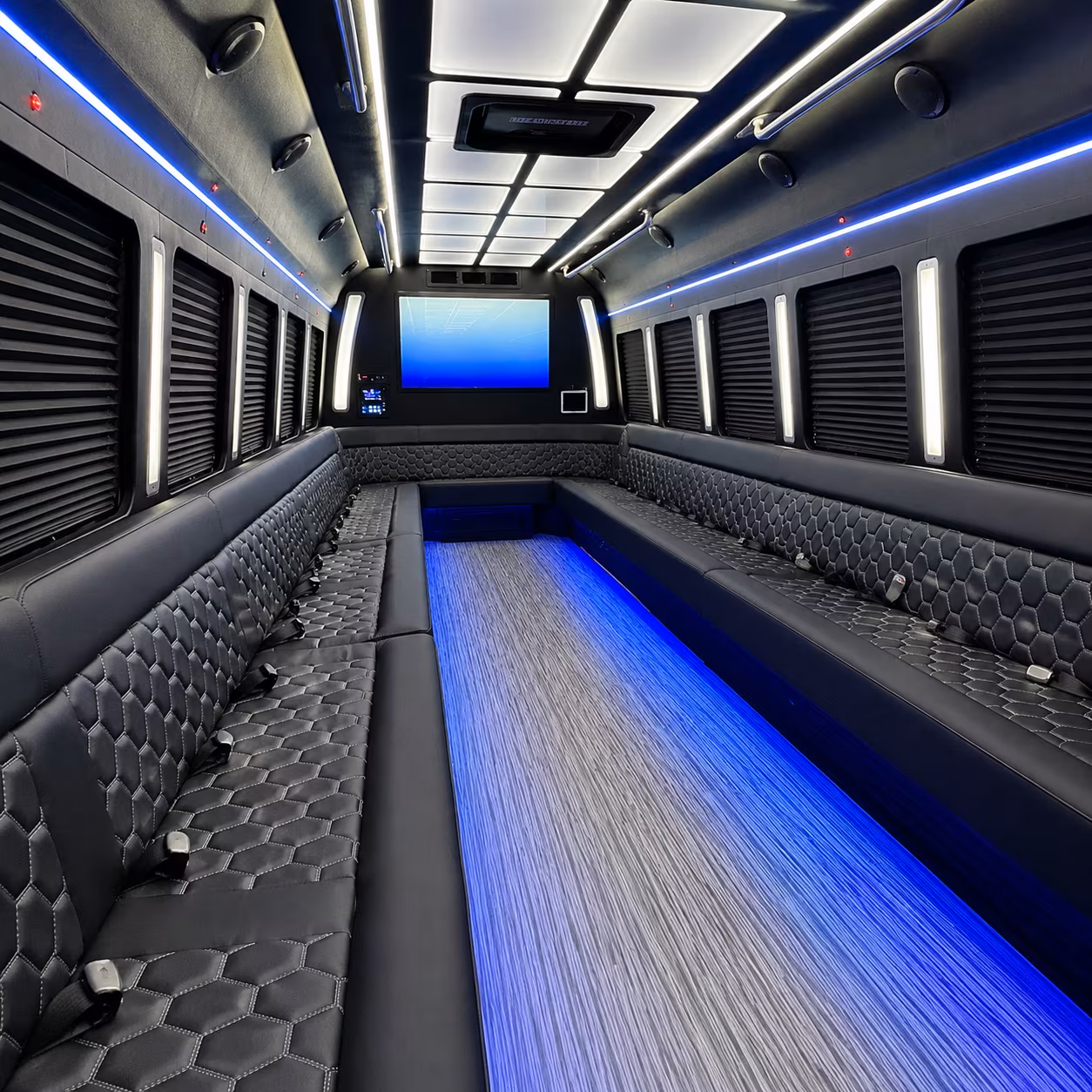 commerce city 50 passenger party bus inside